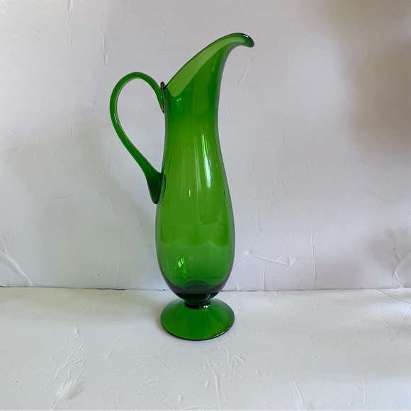 Vintage Hand Blown Green Glass Pitcher 19” - Picture 9 of 15